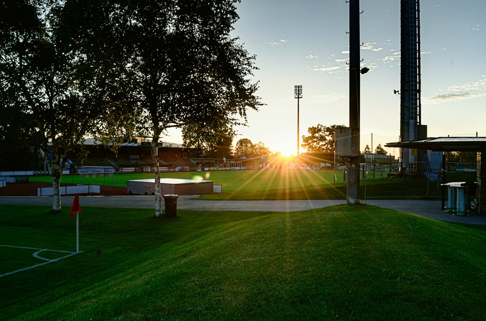 Football pitch at sunrise, summer pre-season